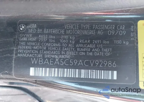 2010 BMW 650I from USA, damaged, VIN WBAEA5C59ACV92986